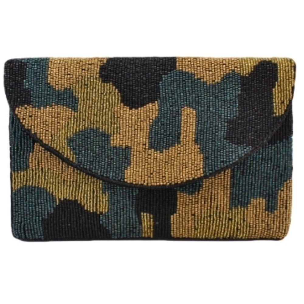 Camouflage Pattern Beaded Clutch